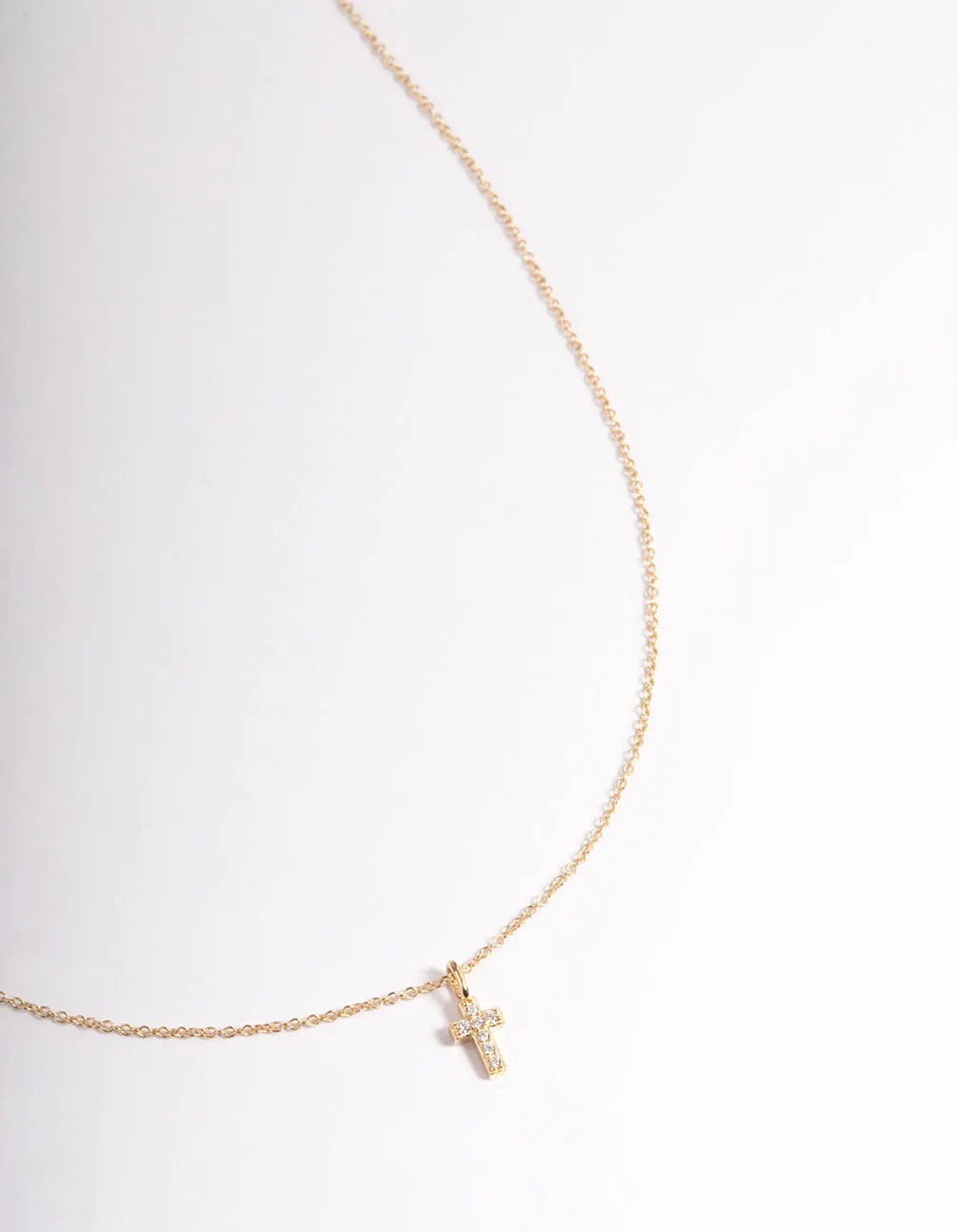 Gold Plated Sterling Silver Cubic Zirconia Small Cross Necklace Seasonal Update Trendy Choice