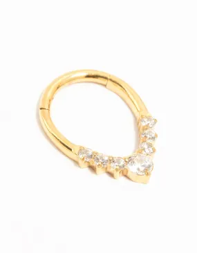 Gold Plated Titanium Cubic Zirconia Pointed Clicker Ring Gorgeous Adornment
