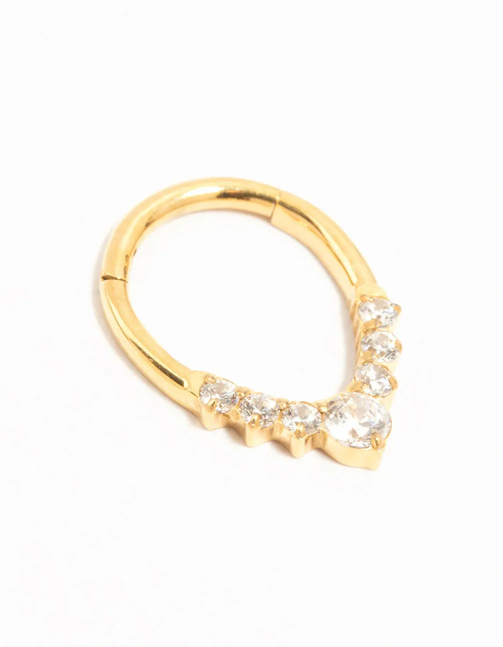 Gold Plated Titanium Cubic Zirconia Pointed Clicker Ring Gorgeous Adornment