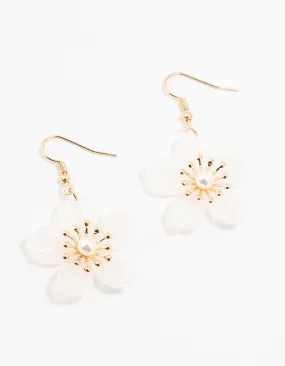 White Acrylic Spikey Flower Pearl Drop Earrings Refined Aesthetic