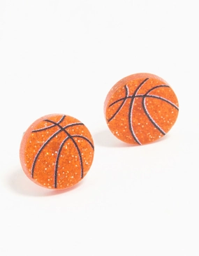 Gold Basketball Stud Earrings Geometric Embellishment