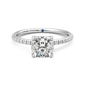 Four Prong Cushion Cut Moissanite Engagement Ring with Hidden Anniversary Stone Accent Exploratory Piece Gift For Her