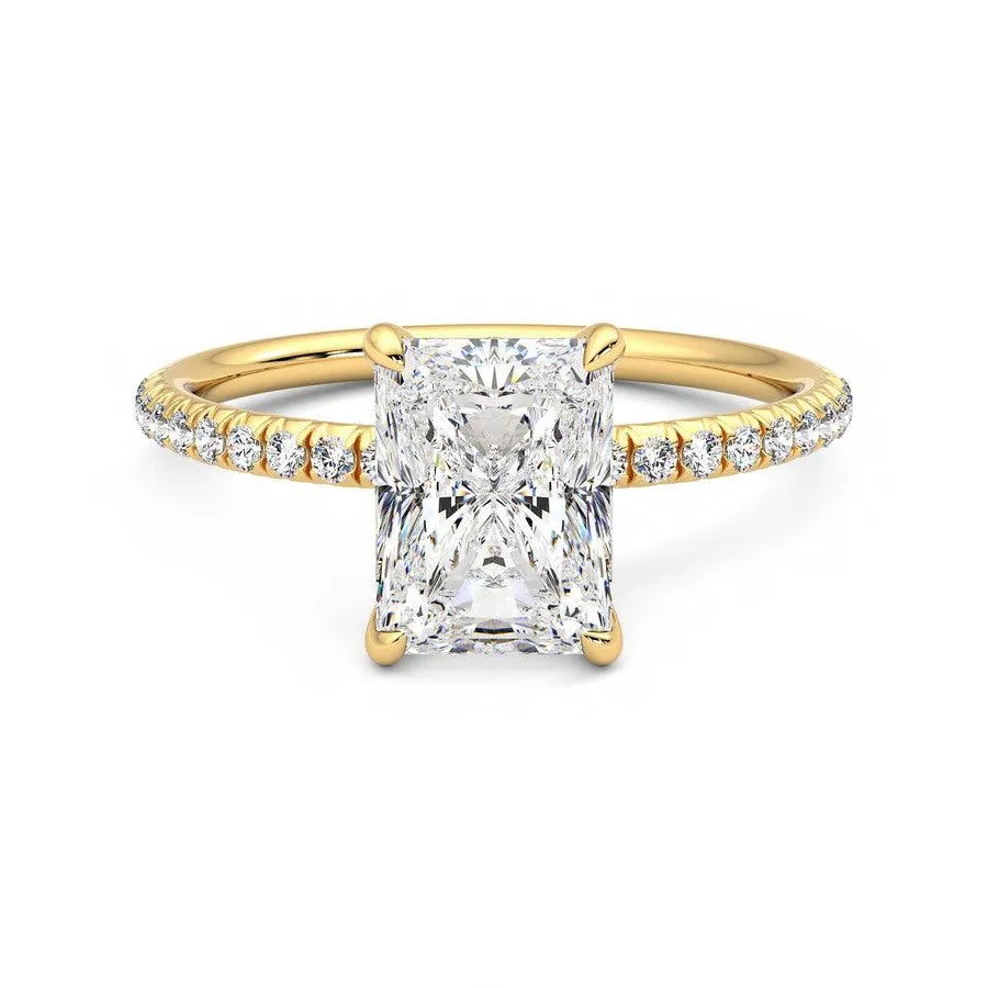 Four Prong Radiant Cut Moissanite Engagement Ring with Hidden Anniversary Stone Accent Memorable Accessory
