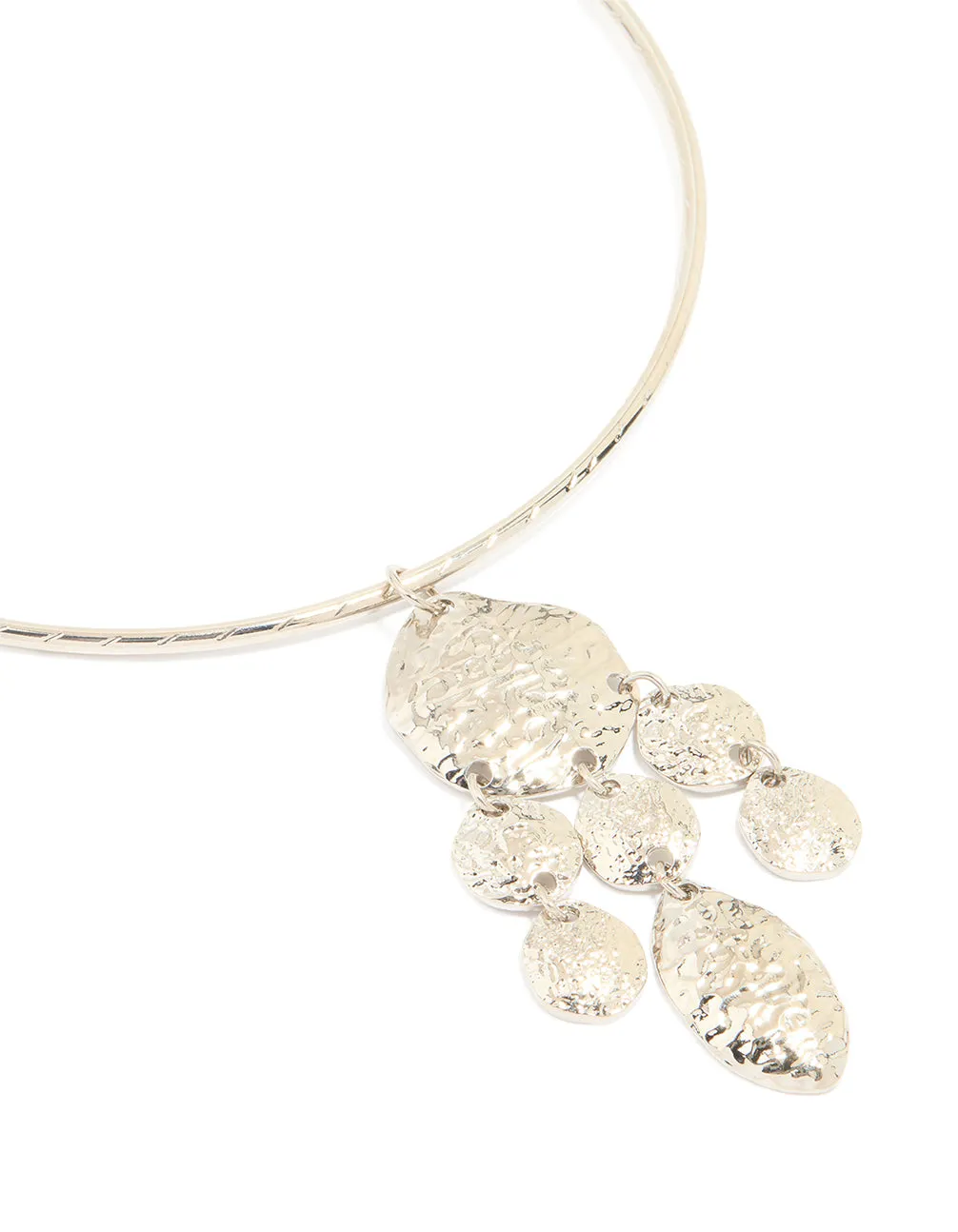 Silver Organic Circle Pendant Torque Necklace Caring Accent