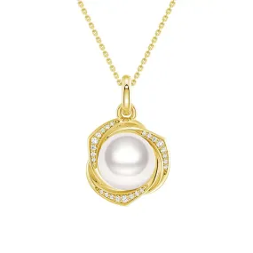 Wonderful Present Freshwater Pearl Pendant Necklace with Diamond Floral Halo