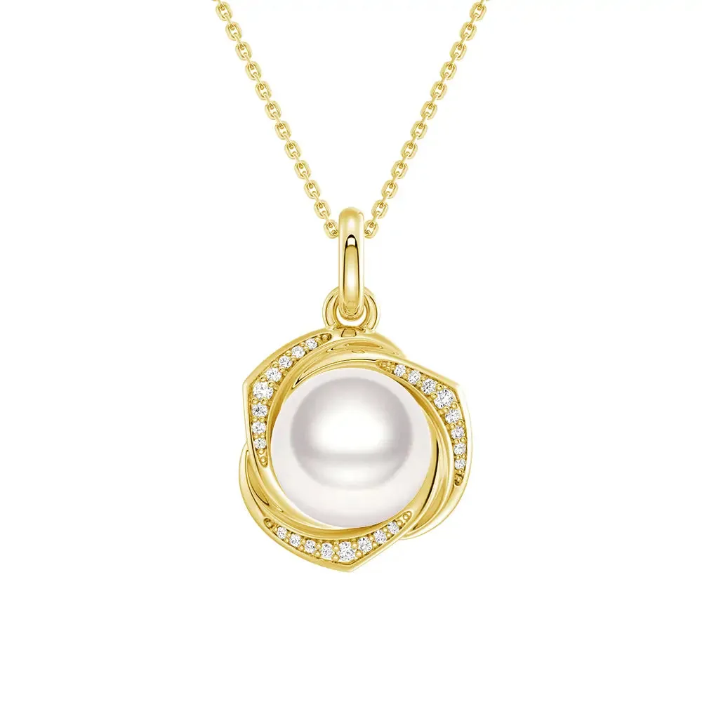 Wonderful Present Freshwater Pearl Pendant Necklace with Diamond Floral Halo