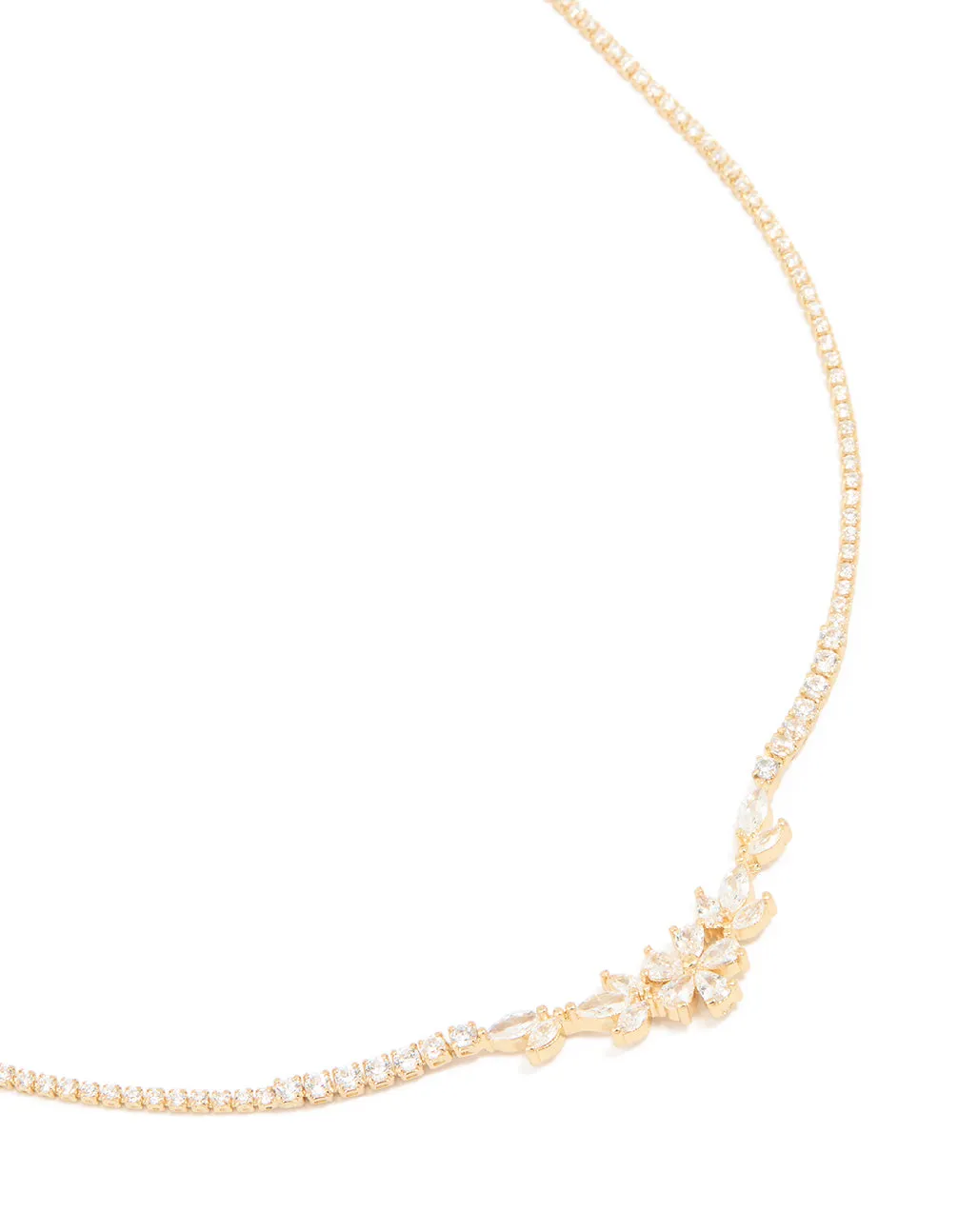 Gold Plated Cubic Zirconia Flower Cup Chain Necklace Amazing Ornament Artisan Gift