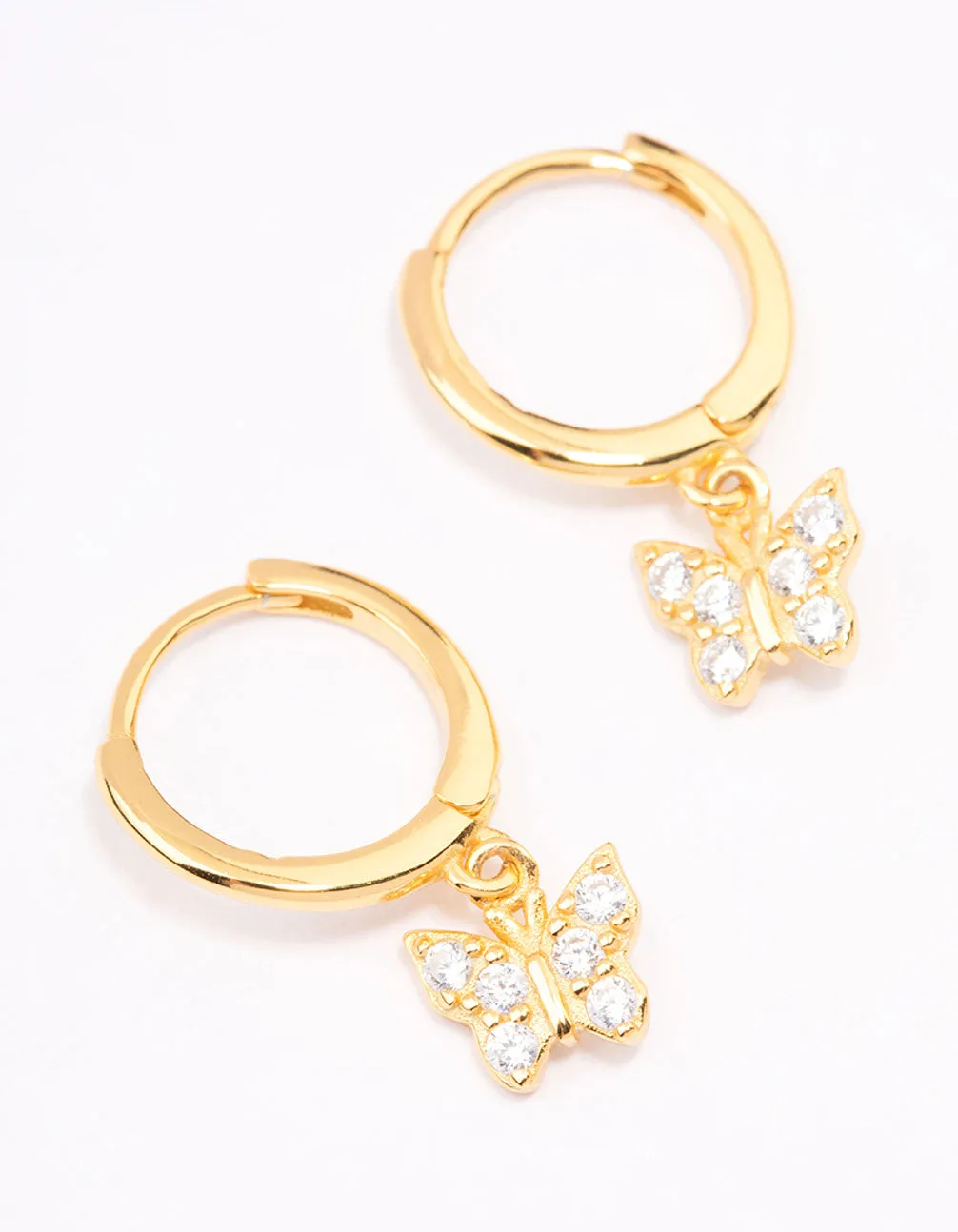 Delicate Choice Gold Plated Sterling Silver Cubic Zirconia Butterfly Huggie Earrings