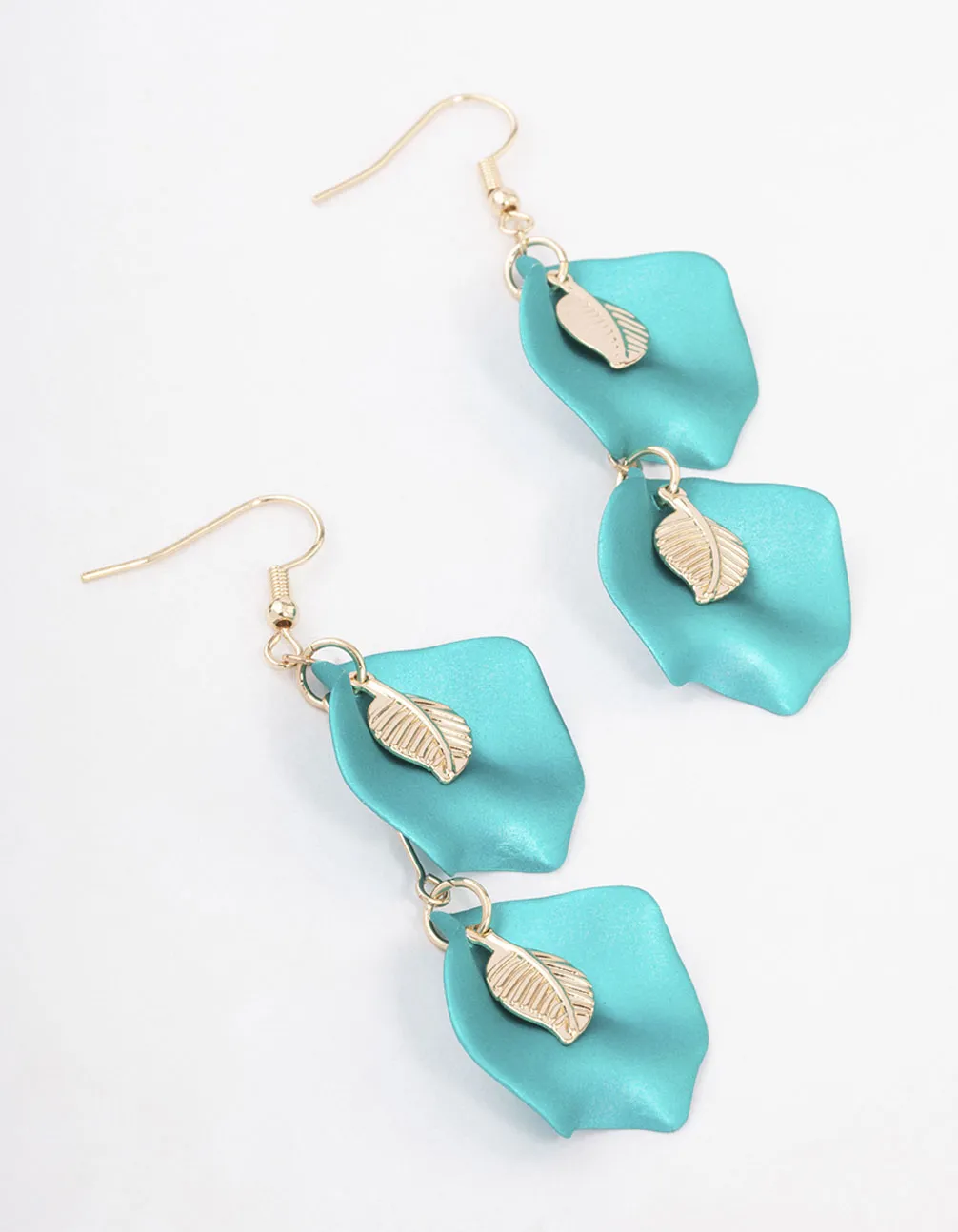 Teal Pearlised Filigree Petal Drop Earrings Pretty Item