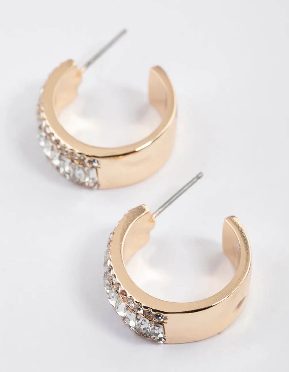 Gold Baguette Diamante Small Hoop Earrings Chic Must-Have Chic Jewelry
