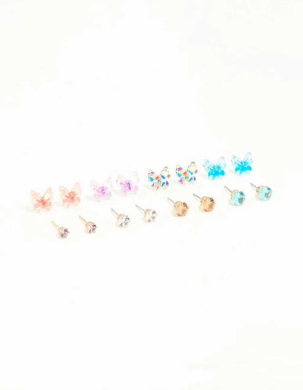 Trendy Choice Durable Detail Gold Diamante & Butterfly Stud Earrings 8-Pack