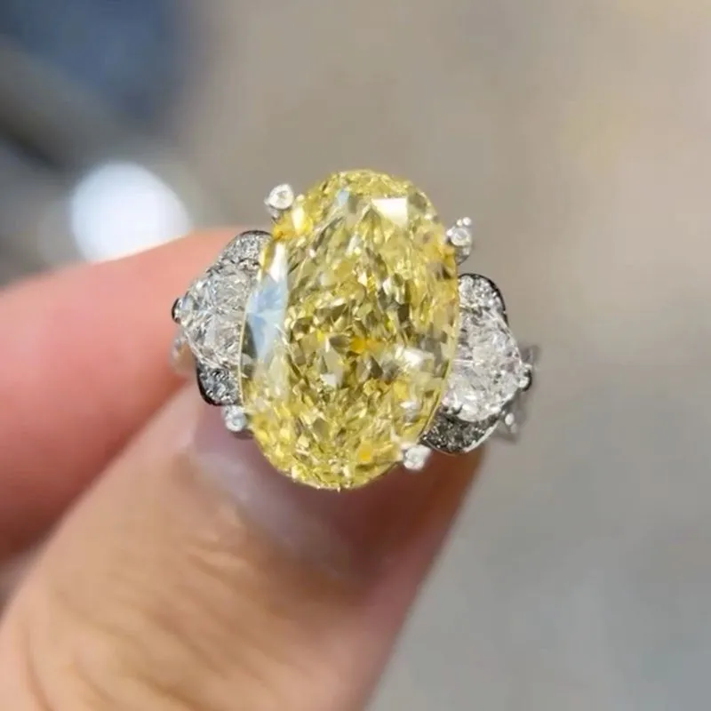 Luxe 8.0Ct Yellow Oval Cut Three Stone Engagement Ring In Sterling Silver Delicate Pair