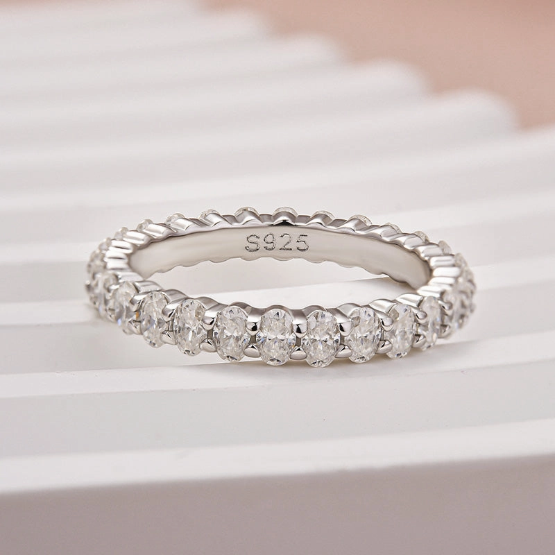 Opulent Look Feminine Finish Louily Moissanite 3.0 Ct Oval Cut Full Wedding Band for Women