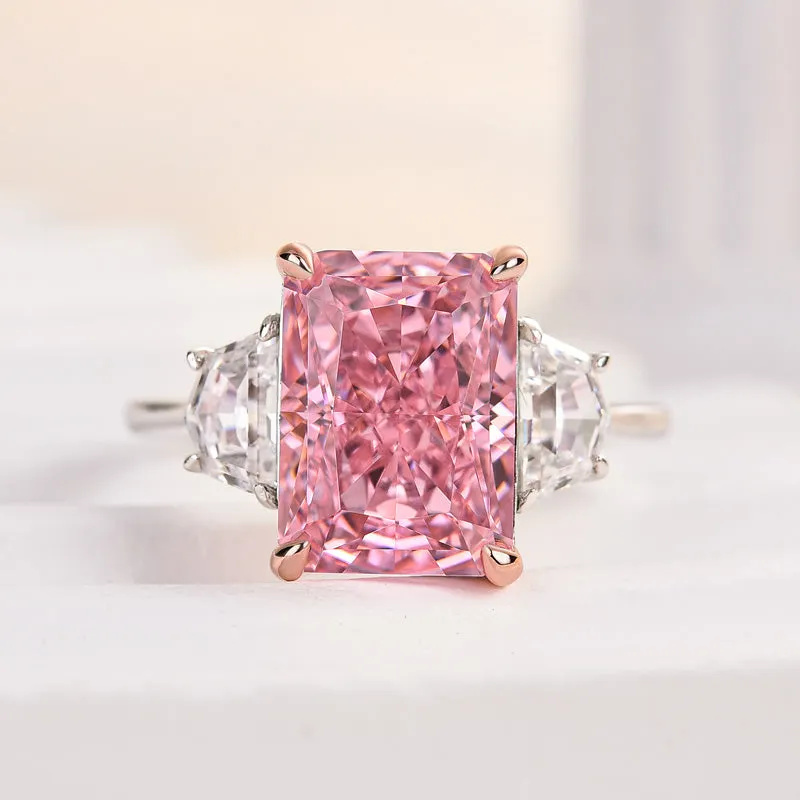 Louily Gorgeous Pink Stone Radiant Cut Three Stone Engagement Ring exquisite design Timeless Edge
