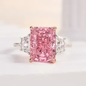 Polished Accessory Fine finishing Louily Gorgeous Pink Stone Radiant Cut Three Stone Engagement Ring
