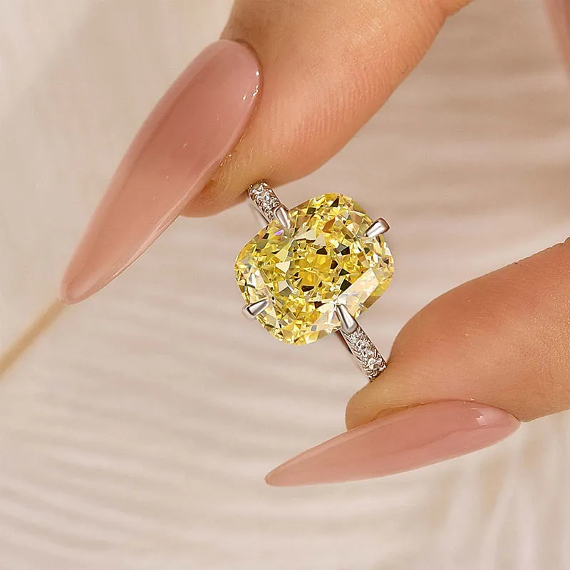 Louily Elegant 6.0 Carat Cushion Cut Yellow Sapphire Engagement Ring In Sterling Silver Subtle Accent Sparkling Style