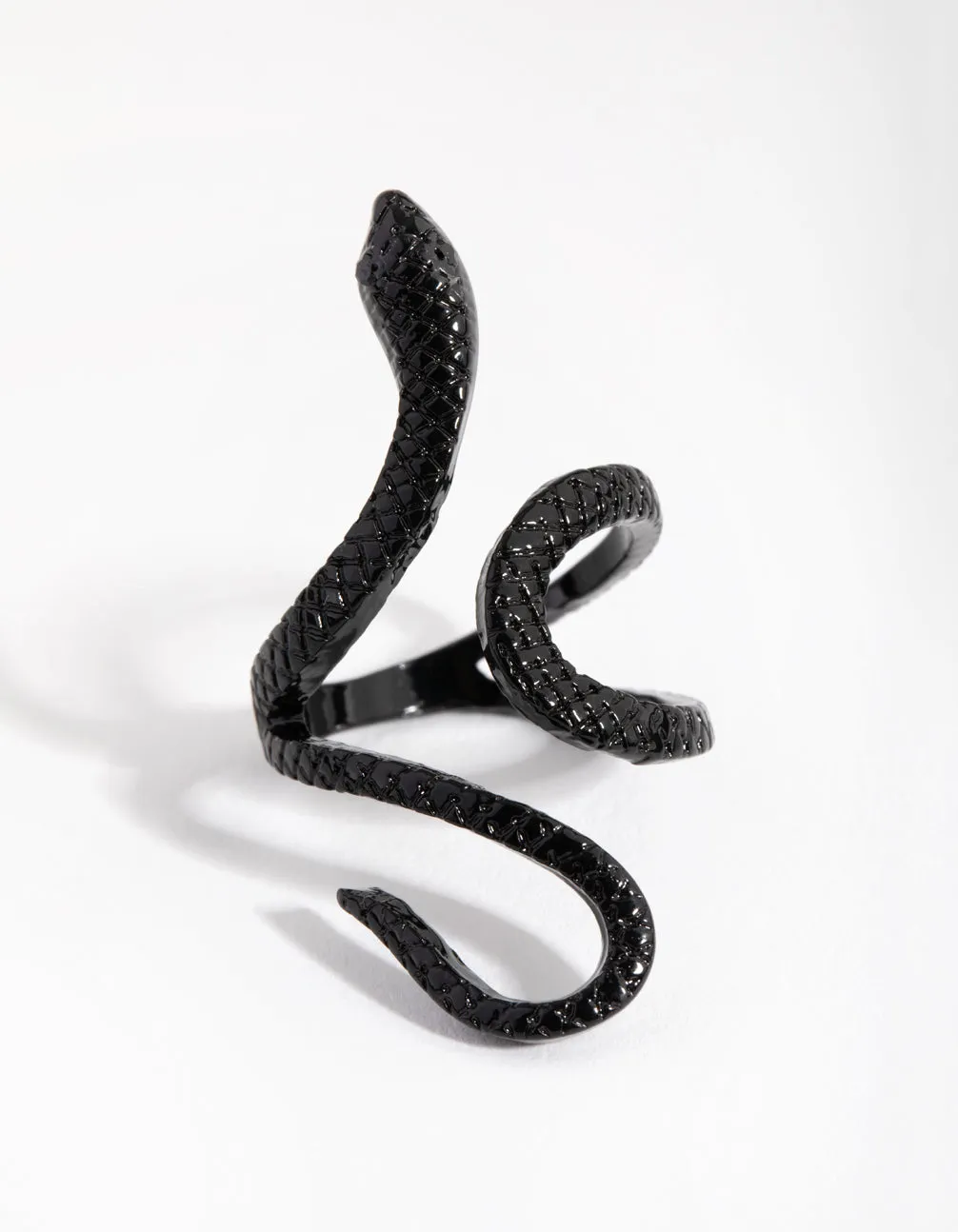 Matte Black Etched Swirl Snake Ring Strong Ornament