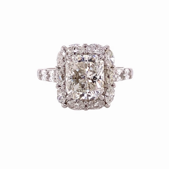 Refined Form Glamorous Appeal Platinum Radiant Cut with Oval Diamond Halo Engagement Ring (4.33cttw)