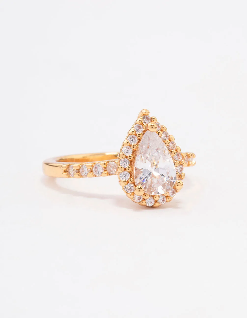 Gold Plated Classic Pear Cubic Zirconia Engagement Ring Strong Symbol Her Gift