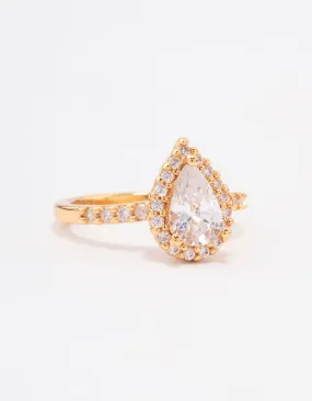 Gold Plated Classic Pear Cubic Zirconia Engagement Ring Superior Symbol Custom product