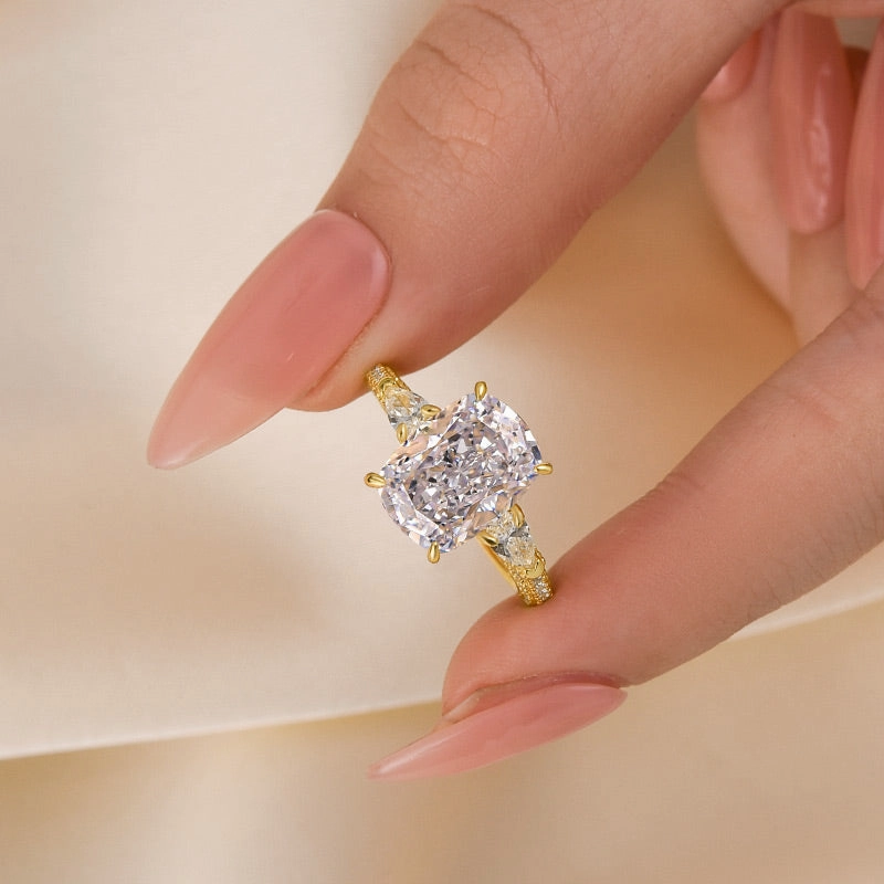 Louily Cushion Cut Three Stone Engagement Ring With Two Pear Cut Side Stones Chic Shine