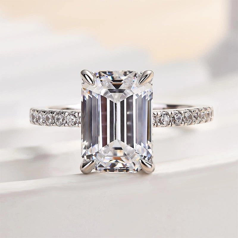 Chic Spark Distinctive Jewelry Louily Classic Emerald Cut Engagement Ring In Sterling Silver