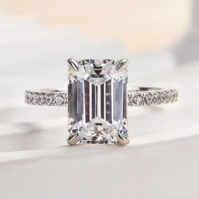 Bold Shine Louily Classic Emerald Cut Engagement Ring In Sterling Silver