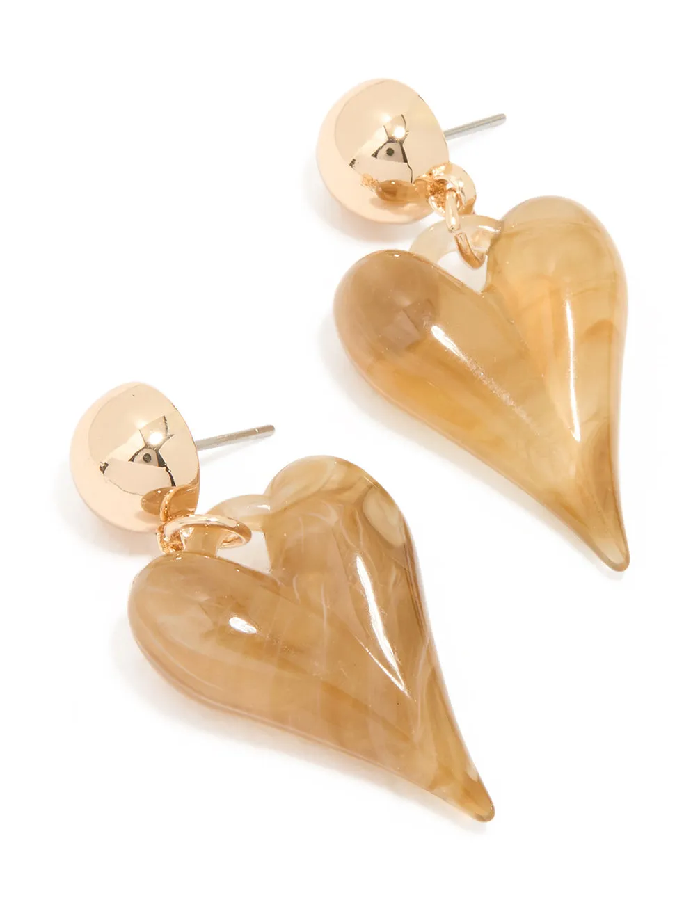 Gold Acrylic Heart Drop Earrings Delicate Accessory Vintage Embellishment