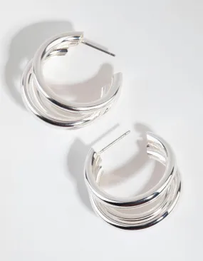 Beautiful Element Silver Triple Loop Hoop Earrings