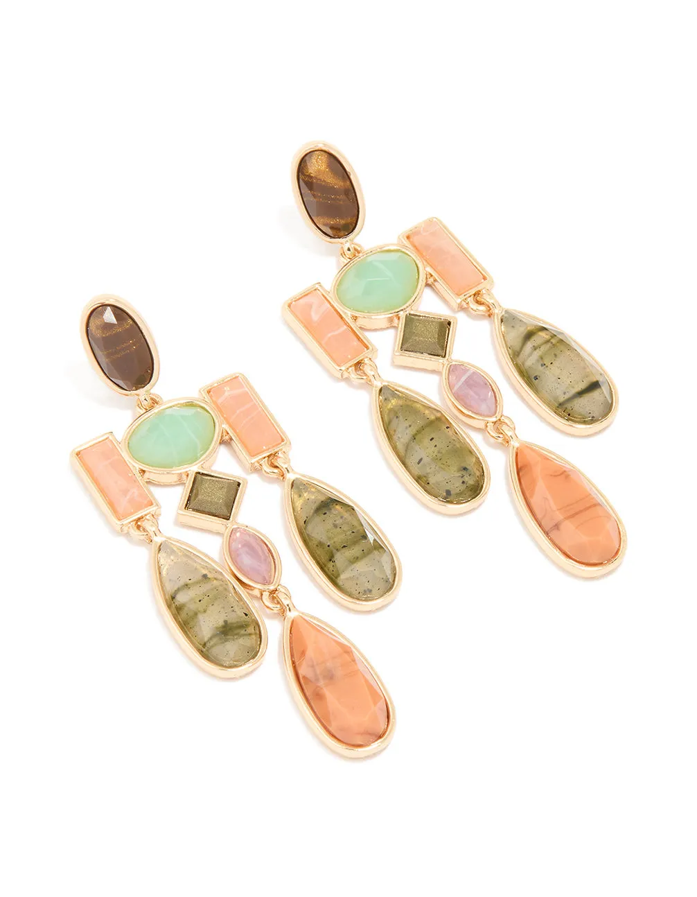 Gold Multicoloured Marble Beaded Mobile Drop Earrings High-Quality Option