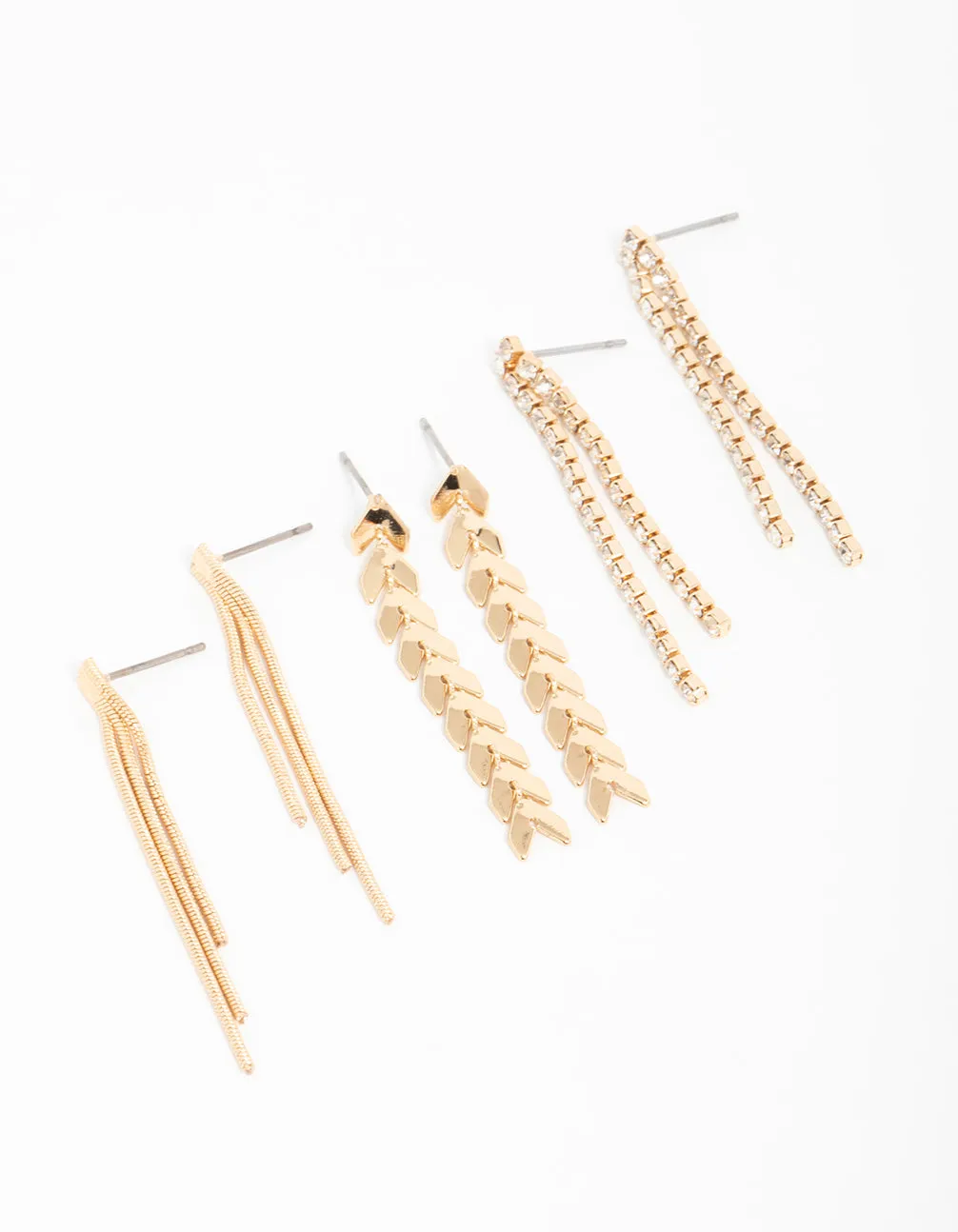 Gold Graduating Drop Earrings 3-Pack Avant-Garde Jewelry Delicate Style
