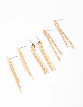 Gold Graduating Drop Earrings 3-Pack Avant-Garde Jewelry Delicate Style