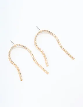 Small Piece Gold Cupchain Diamante Rainbow Shaped Drop Earrings