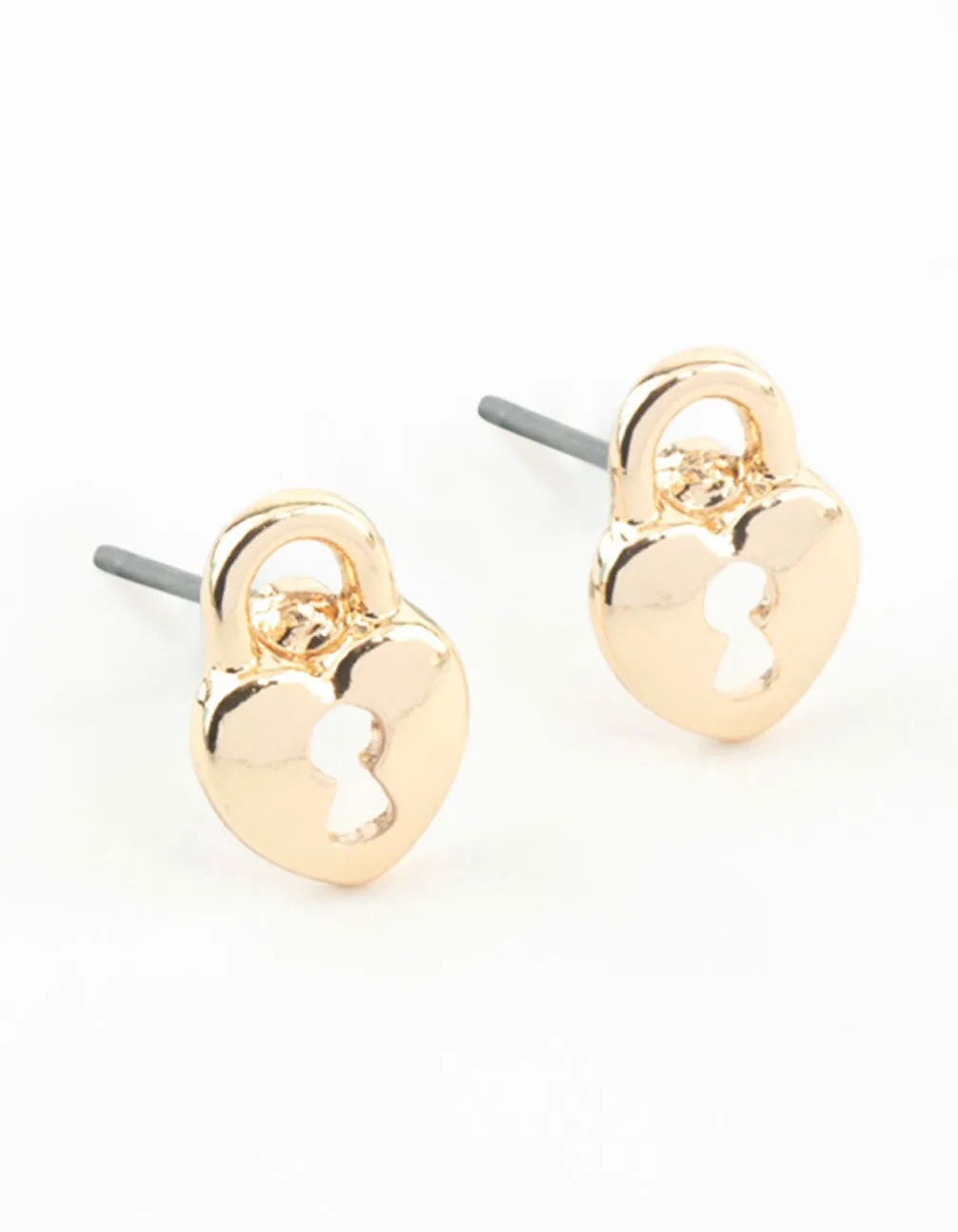 Gold Heart Lock Textured Stud Earrings Graceful Selection Bright Accessory