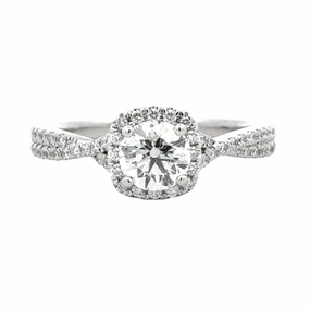 High Shine 14K White Gold Diamond Halo Ring - 0.73ct Center Diamond