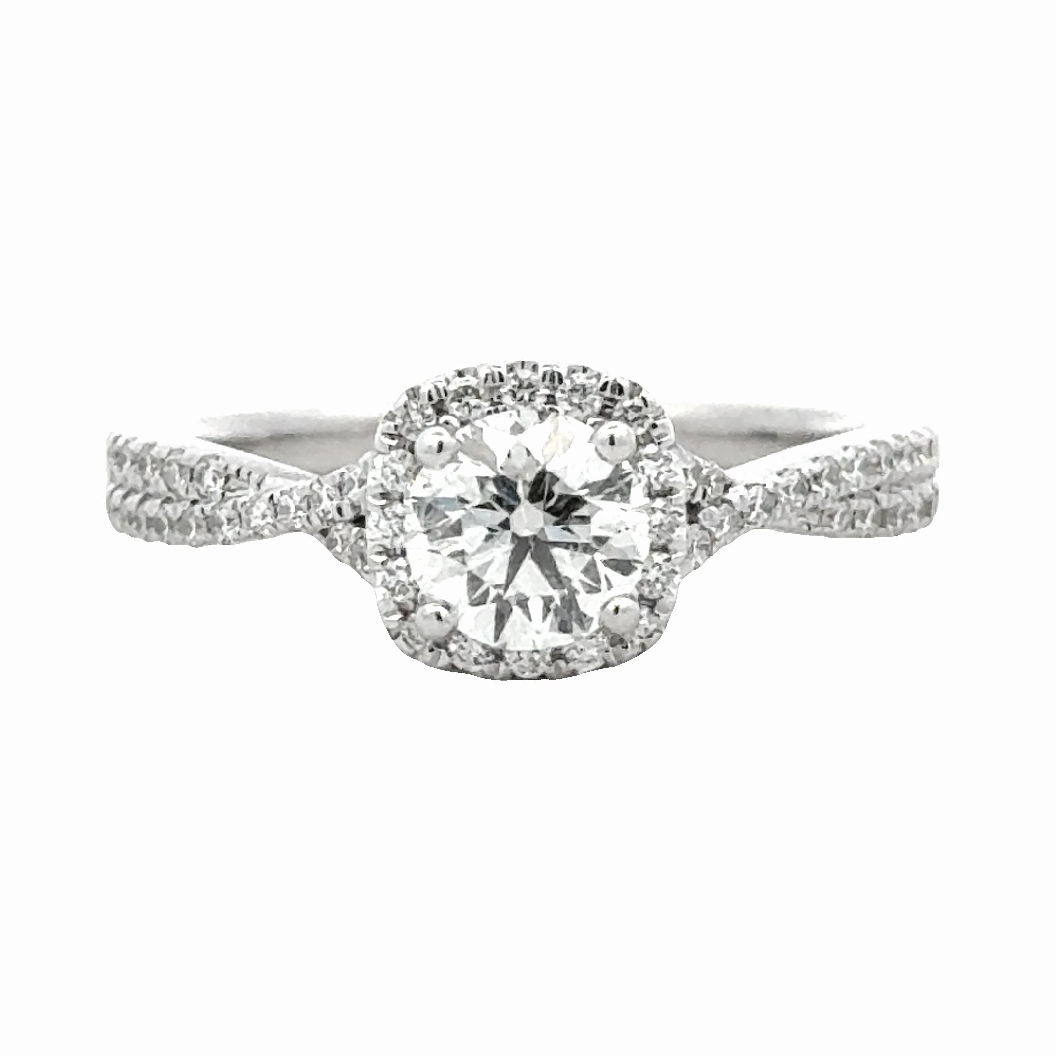 High Shine 14K White Gold Diamond Halo Ring - 0.73ct Center Diamond