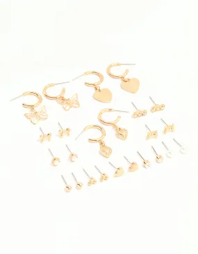 Gold & White Heart Butterfly Earrings 12-Pack Stunning Option