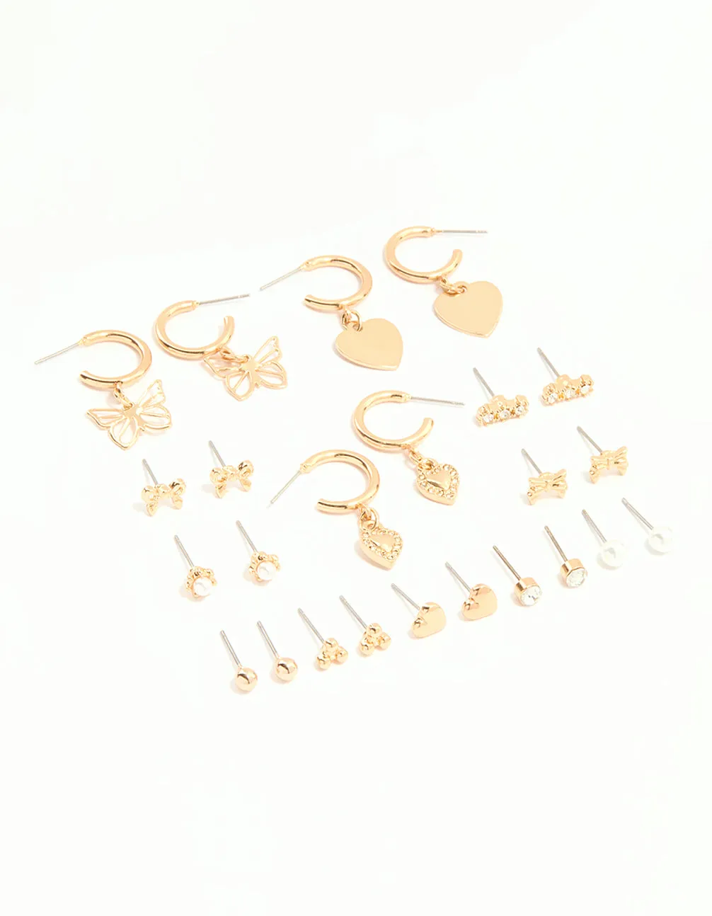 Gold & White Heart Butterfly Earrings 12-Pack Stunning Option
