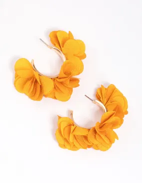Gold & Yellow Fabric Flower Hoop Earrings Classic Appearance