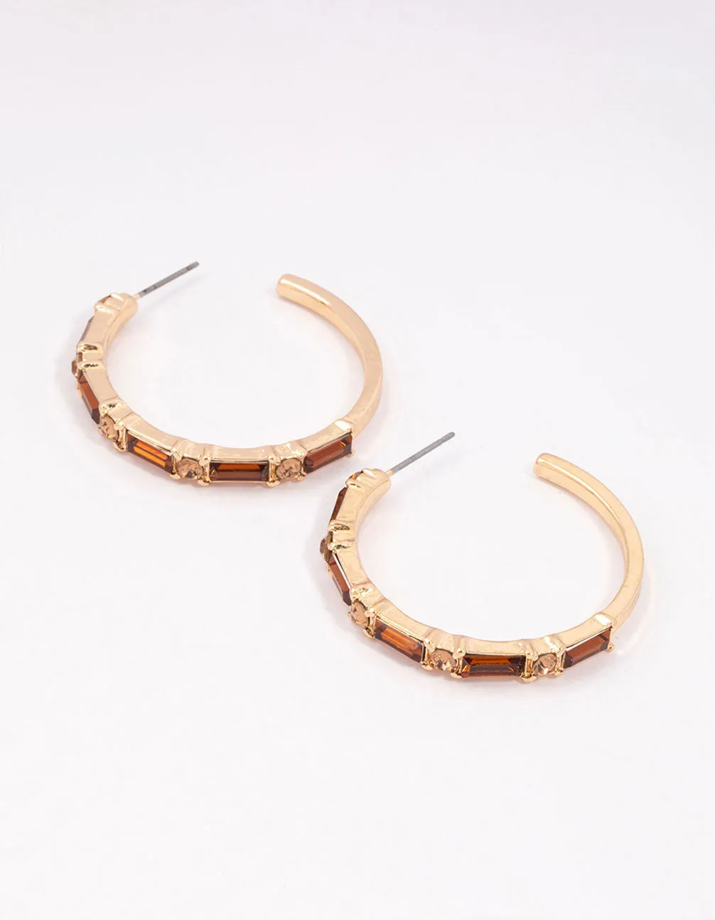 Square Accessory Gold Baguette Medium Hoop Earrings