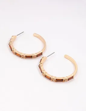 Square Accessory Gold Baguette Medium Hoop Earrings
