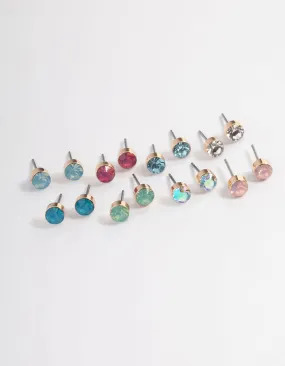 Daily Trinket Gold Basic Mixed Stud Earrings 8-Pack