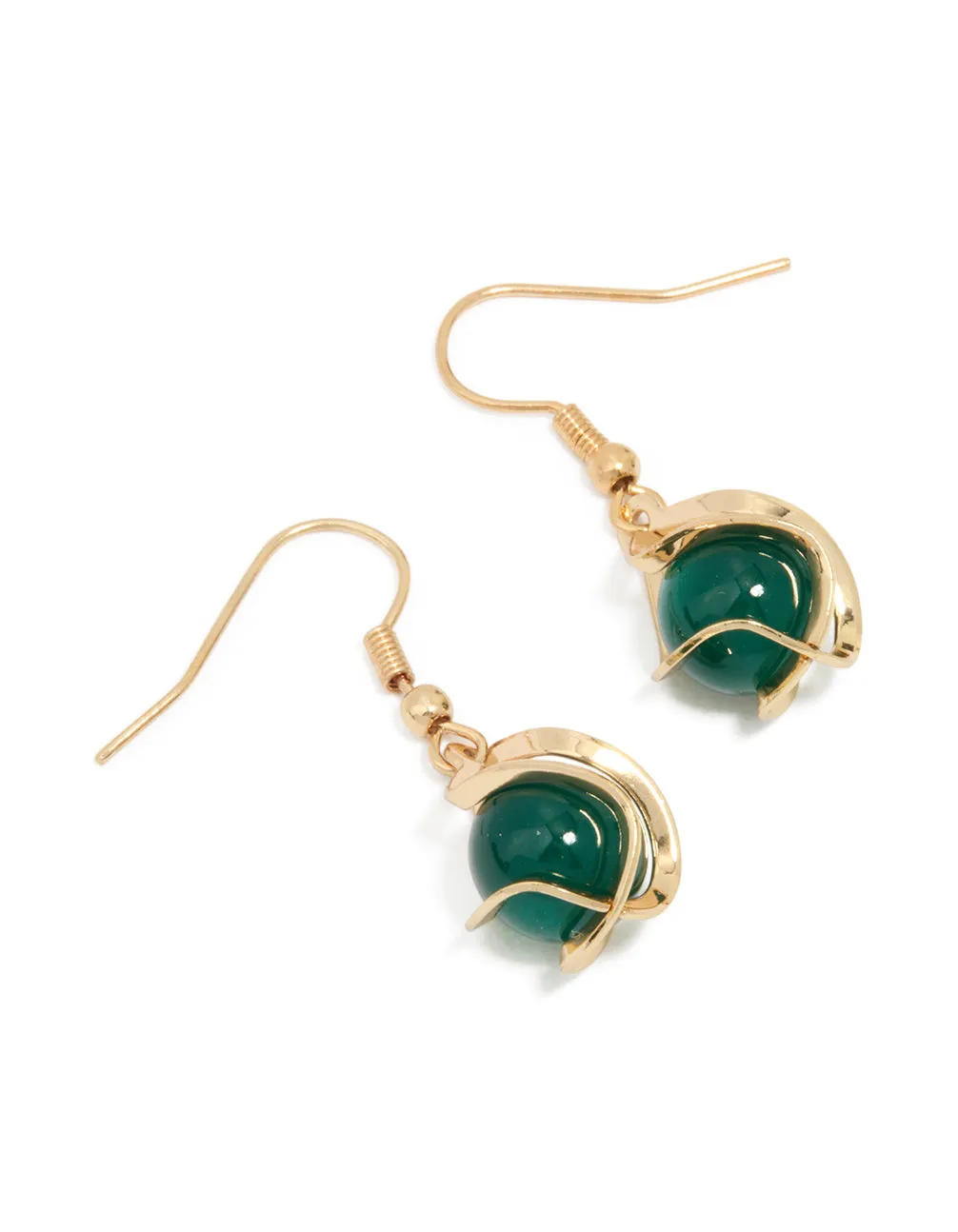 Gold Black Beaded Wire Wrapped Drop Earrings Festive Accent