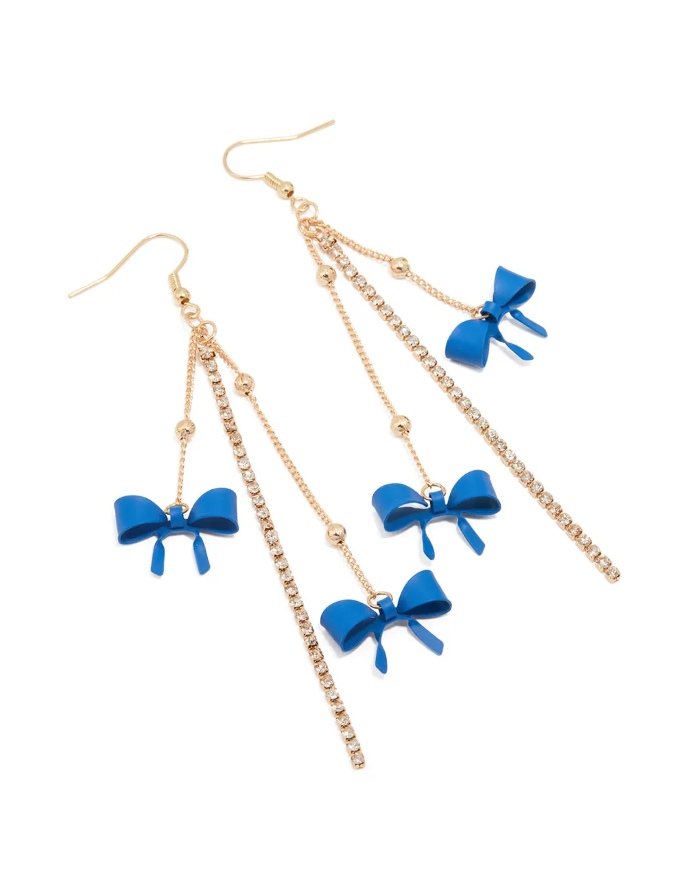 Rustic Adornment Classic Option Gold Blue Bow Chain Drop Earrings