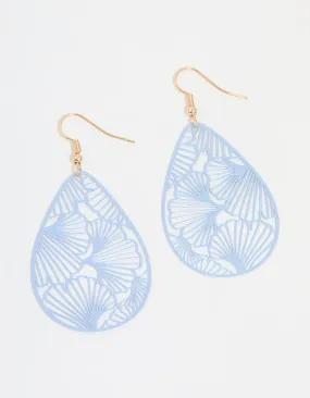 Gold Blue Filigree Pear Drop Earrings Charming Embellishment Contemporary Trinket