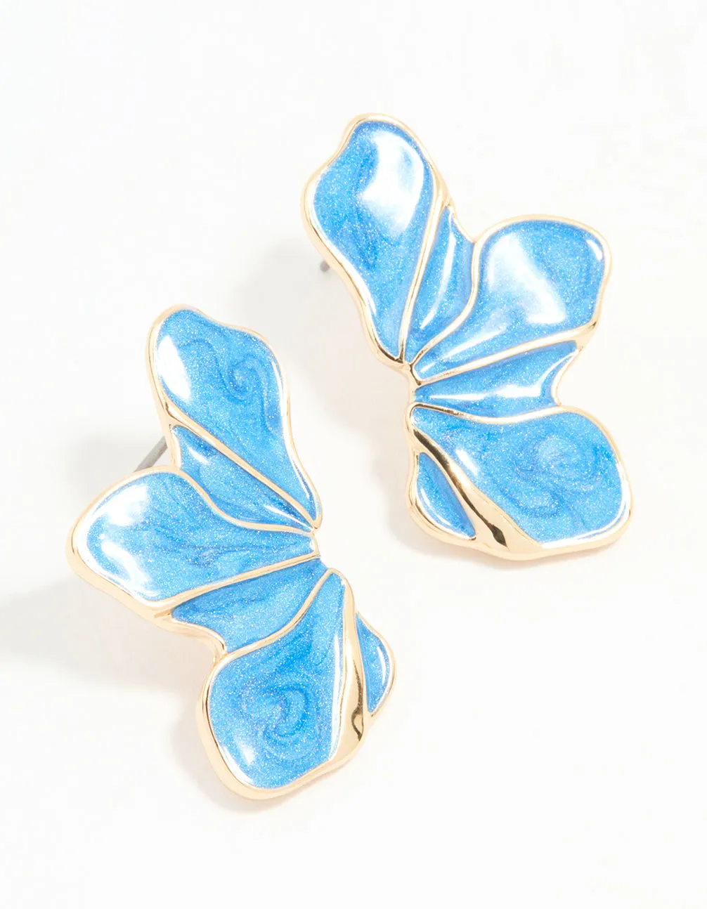 Modernist Trinket Gold Blue Half Flower Stud Earrings