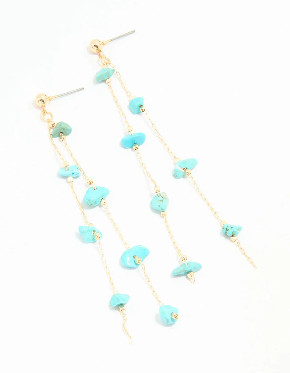 Lightweight Adornment Gold Blue Semi Precious Stone Statement Chain Drop Earrings