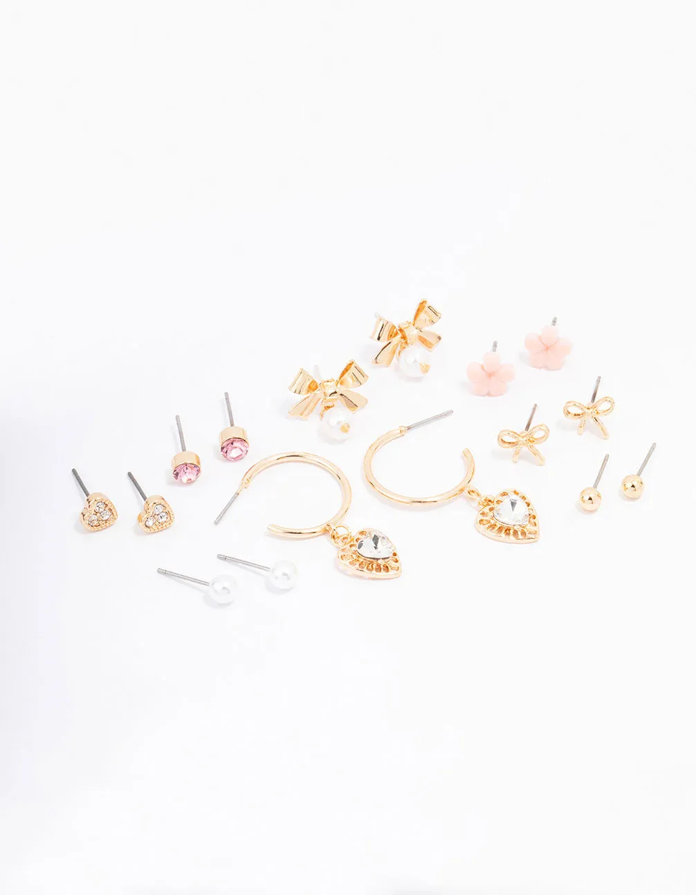 Gold Bow Flower & Pearl Earring 8-Pack Beautiful Aesthetic