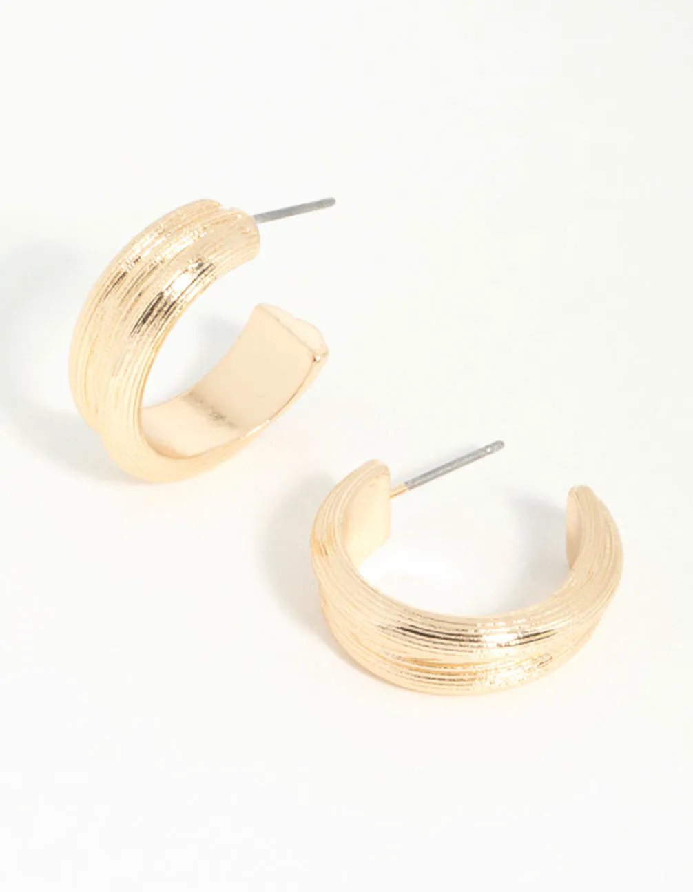 Shiny Decor Big Embellishment Gold Brushed Textured Hoop Earrings