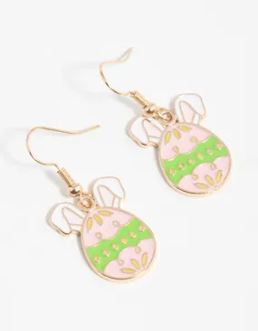 Exquisite Embellishment Summer Accent Gold Bunny Ear & Easter Egg Drop Earrings